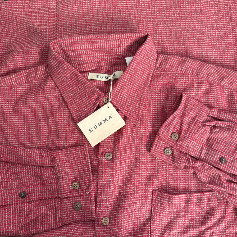 Summa Woven Textured‎ Silk Long Sleeve Button Up Men Size L Red Preppy NEW
